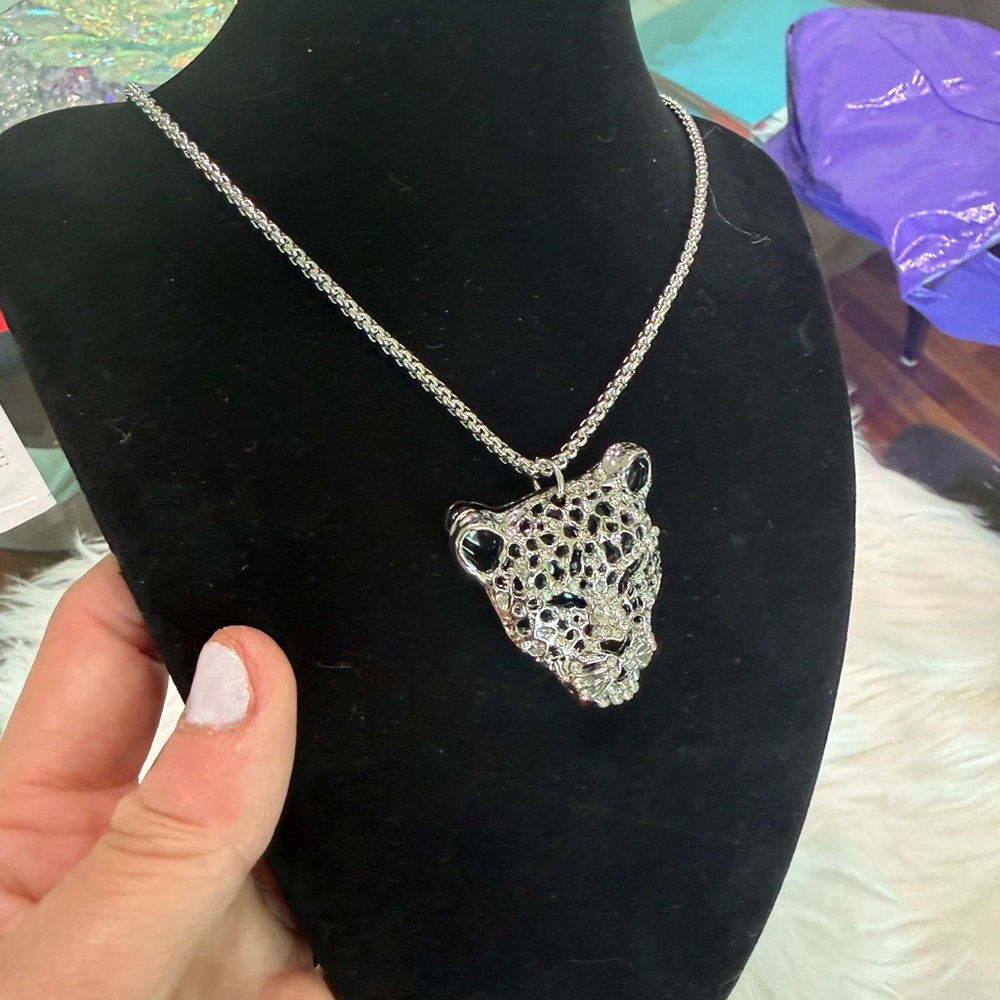 Rachel Zoe Silver Leopard Pendant Necklace